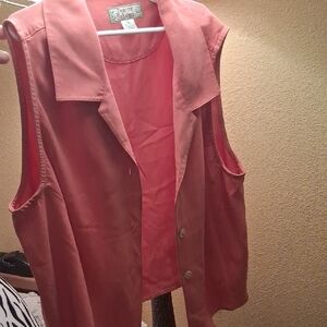 Coral Sleeveless Button-Up Vest